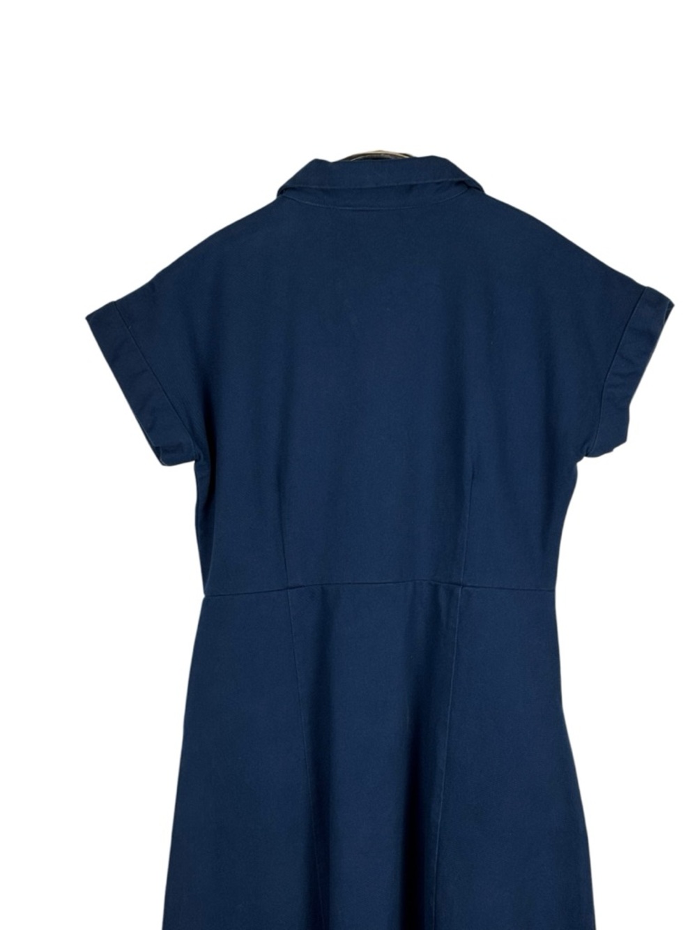 LAROQUE ALY BLUE COTTON TWILL COLLARED BELTED SHORT SLEEVE MIDI DRESS - Picture 8 of 16
